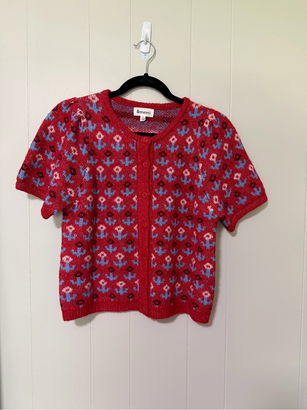 &merci Red Floral Short-Sleeve Knit Cardigan